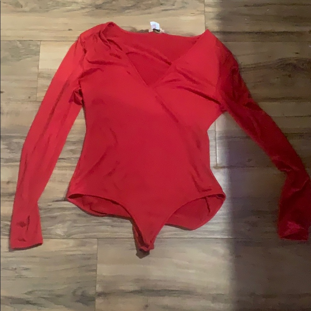 Red long sleeve sexy body suit